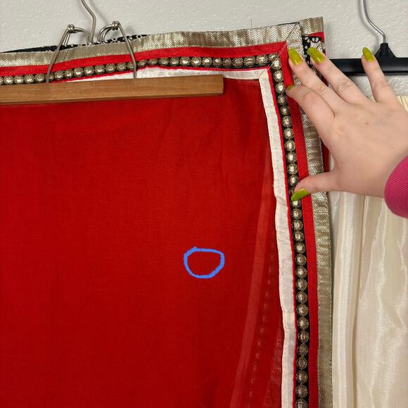 Approx S/M Cream White Red Kurta Set Top Pants & Dupatta Embellished Embroidered - Picture 14 of 16